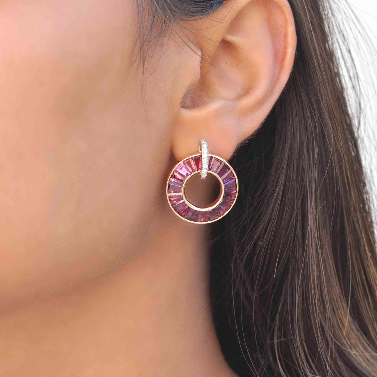 18K Rose Gold Rhodolite Diamond Circle Set