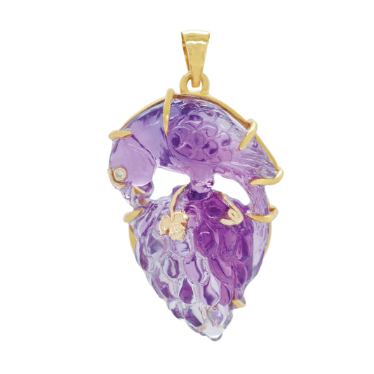 Hand-Carved Amethyst Bird Diamond Pendant