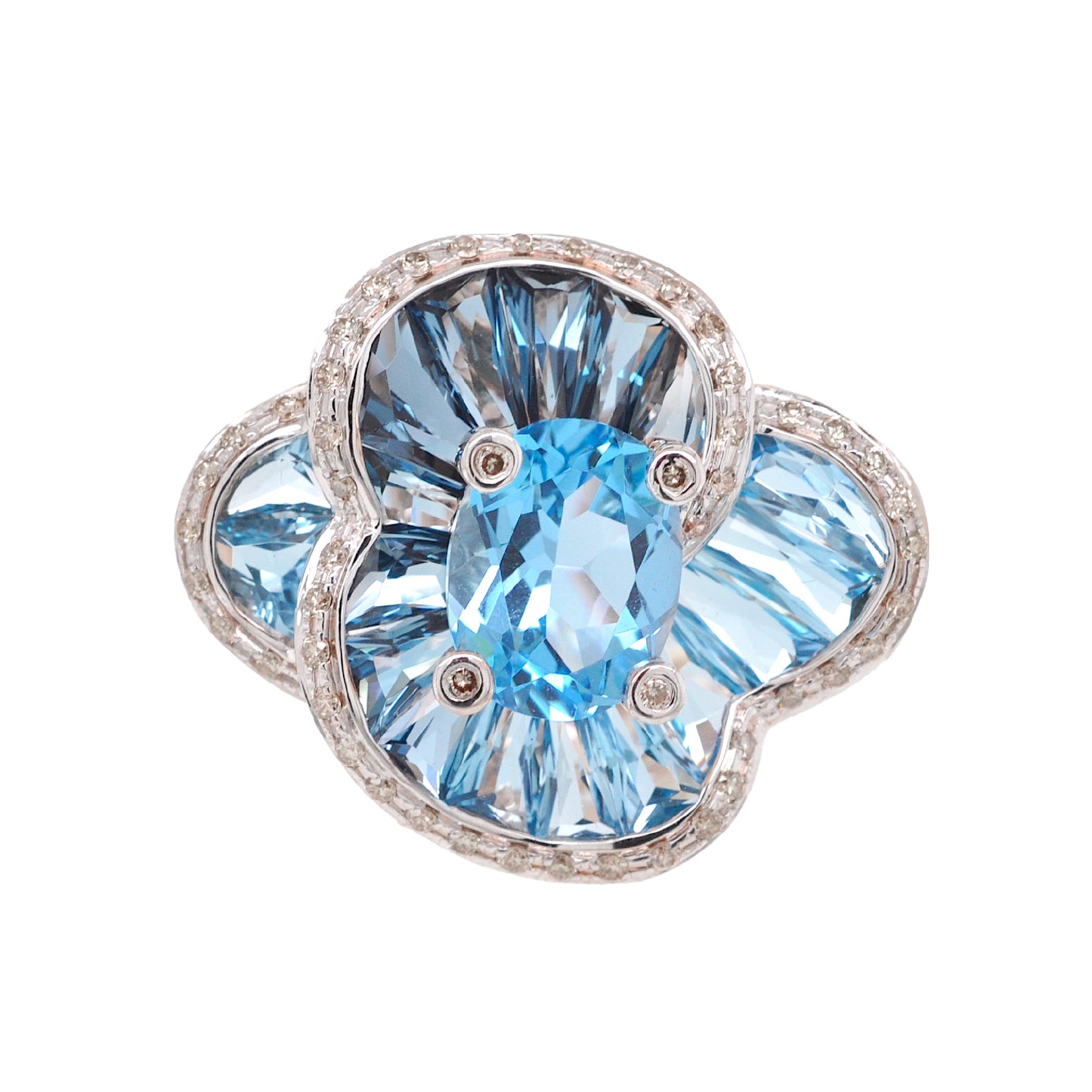 Blue Topaz Special Cut Flower Contemporary Cocktail Ring