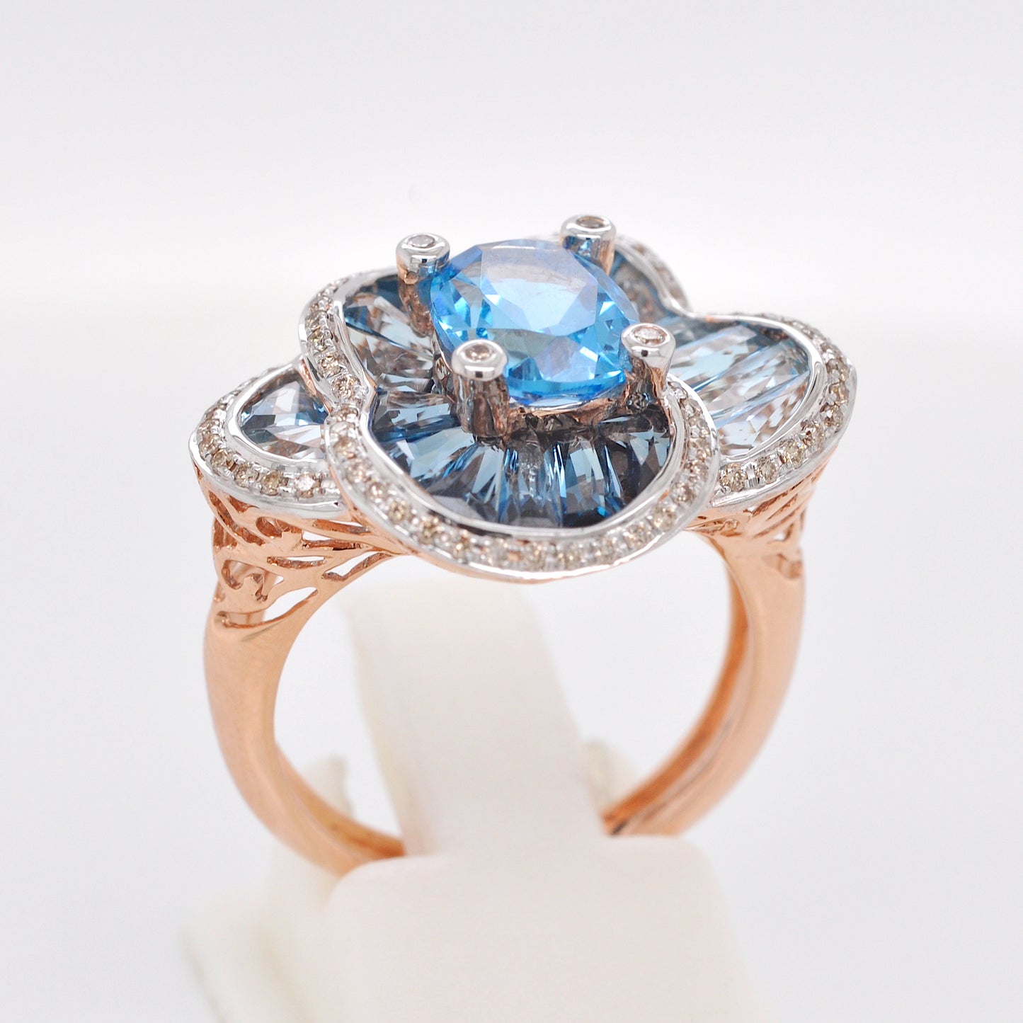 Blue Topaz Special Cut Flower Contemporary Cocktail Ring