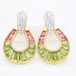 18K Gold Peridot Pink Tourmaline Diamond Doorknocker Earrings