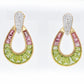 18K Gold Peridot Pink Tourmaline Diamond Doorknocker Earrings