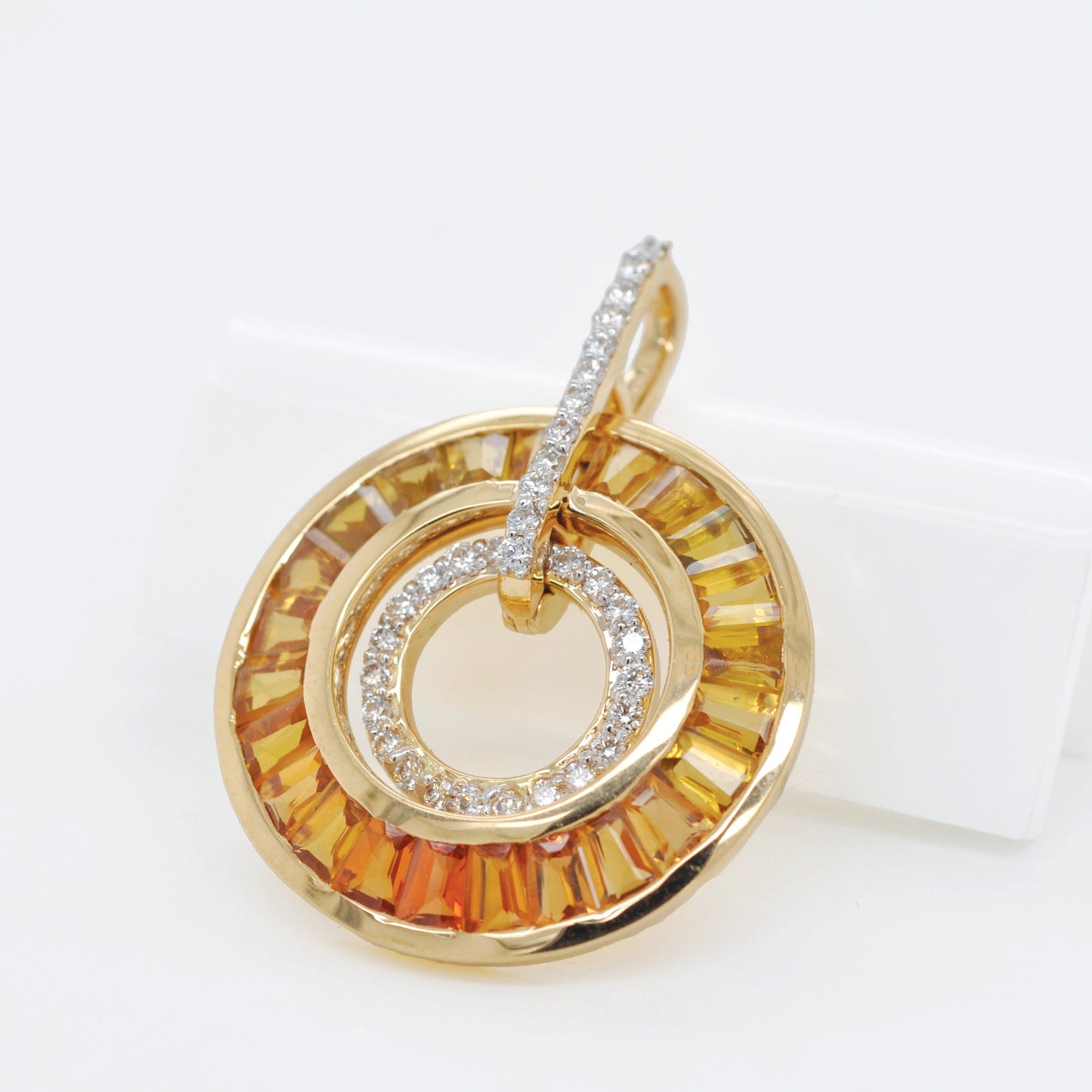 18K Gold Yellow Sapphire Taper Baguettes Diamond Circle Pendant