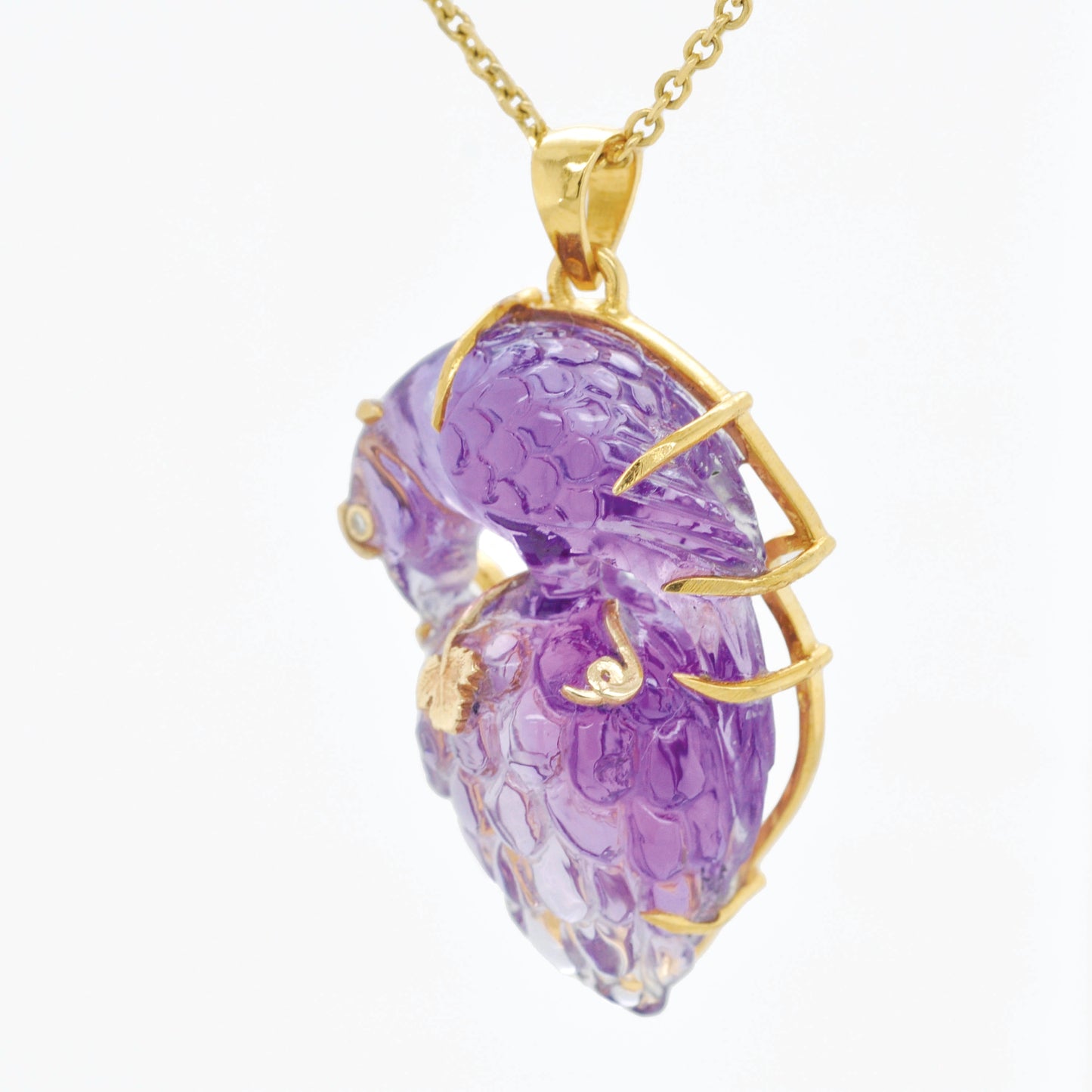 Hand-Carved Amethyst Bird Diamond Pendant