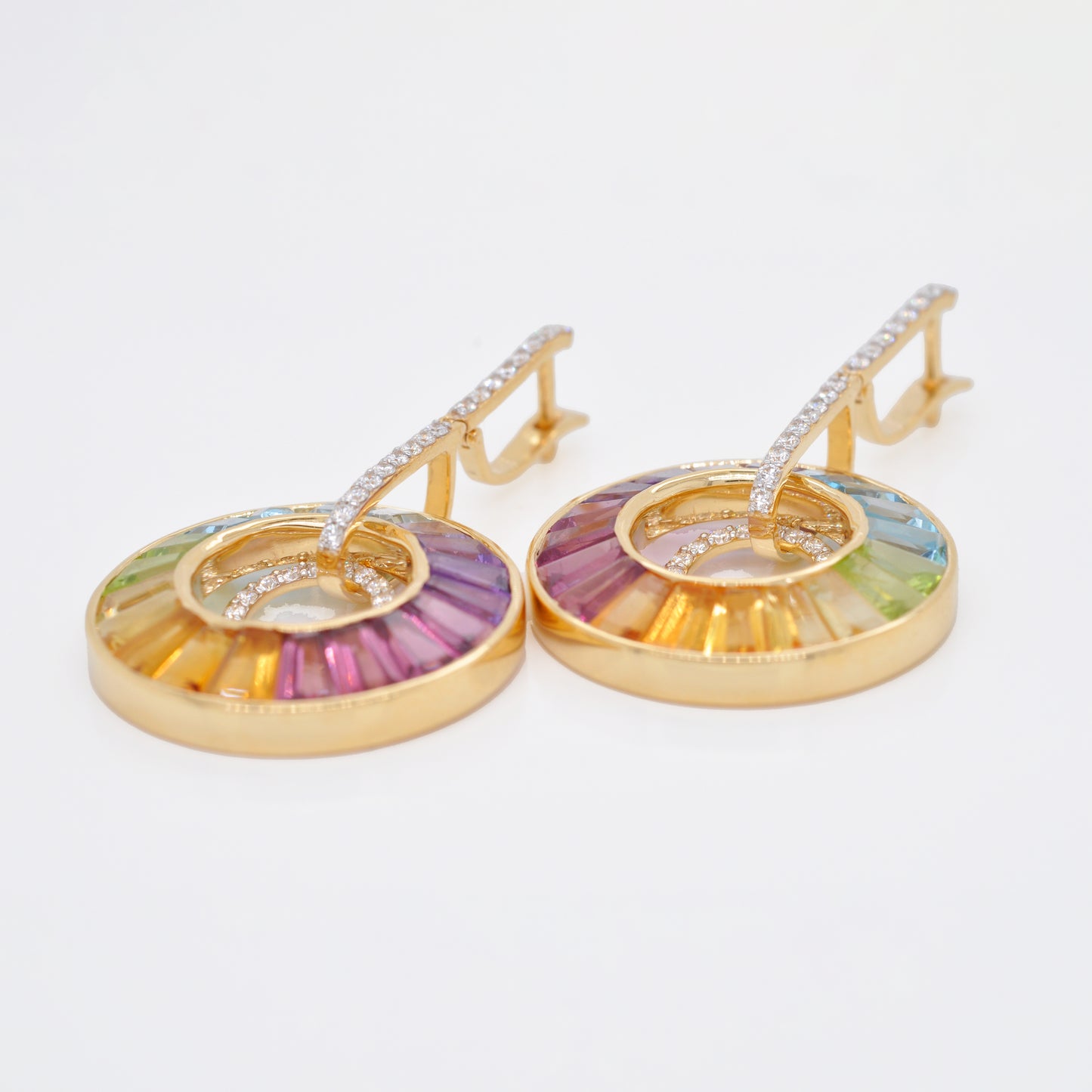 18K Gold Diamond and Rainbow Tapered Baguette Gemstone Circle Set