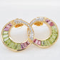 18K Gold Cleopatra Channel-Set Peridot Pink Tourmaline Stud Earrings