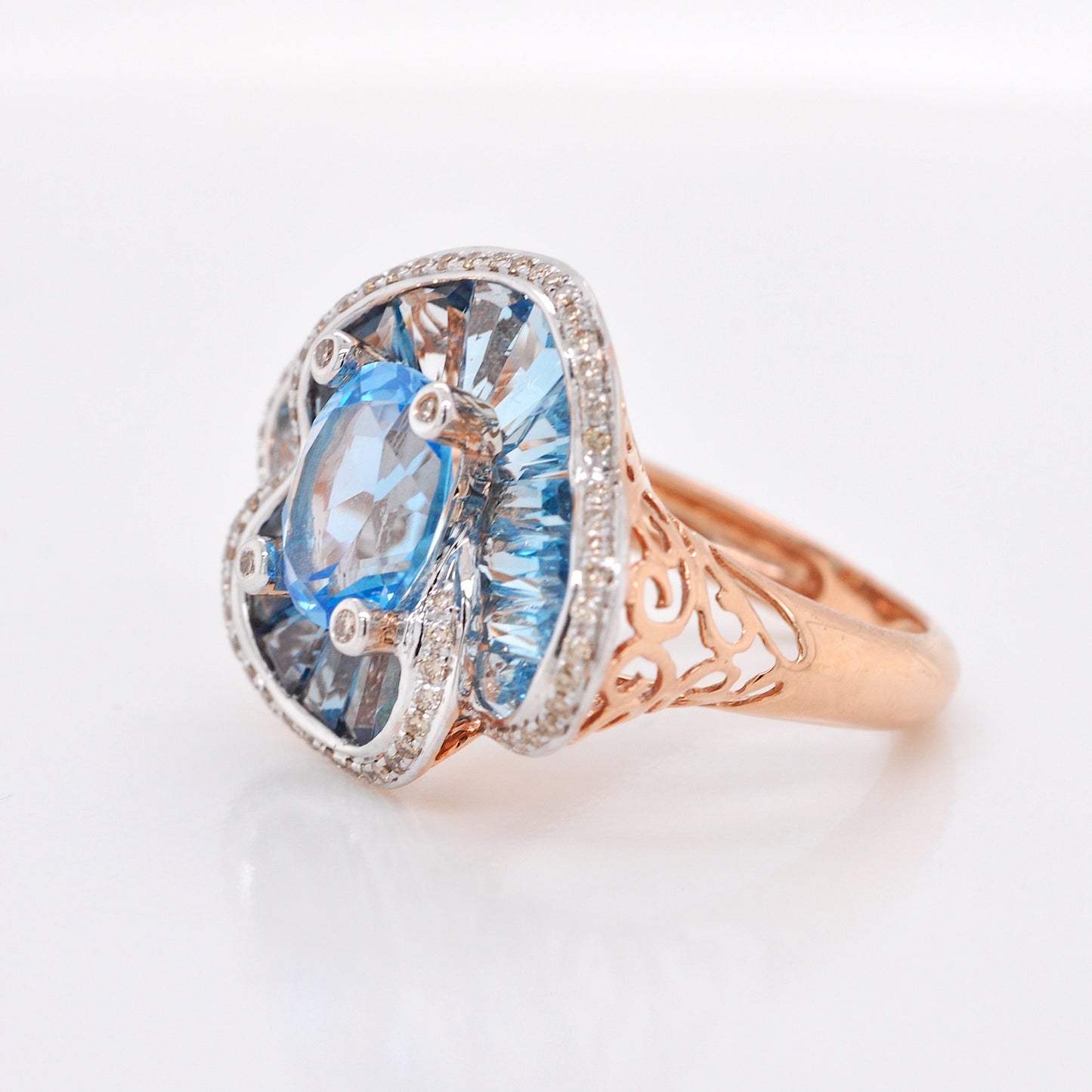 Blue Topaz Special Cut Flower Contemporary Cocktail Ring