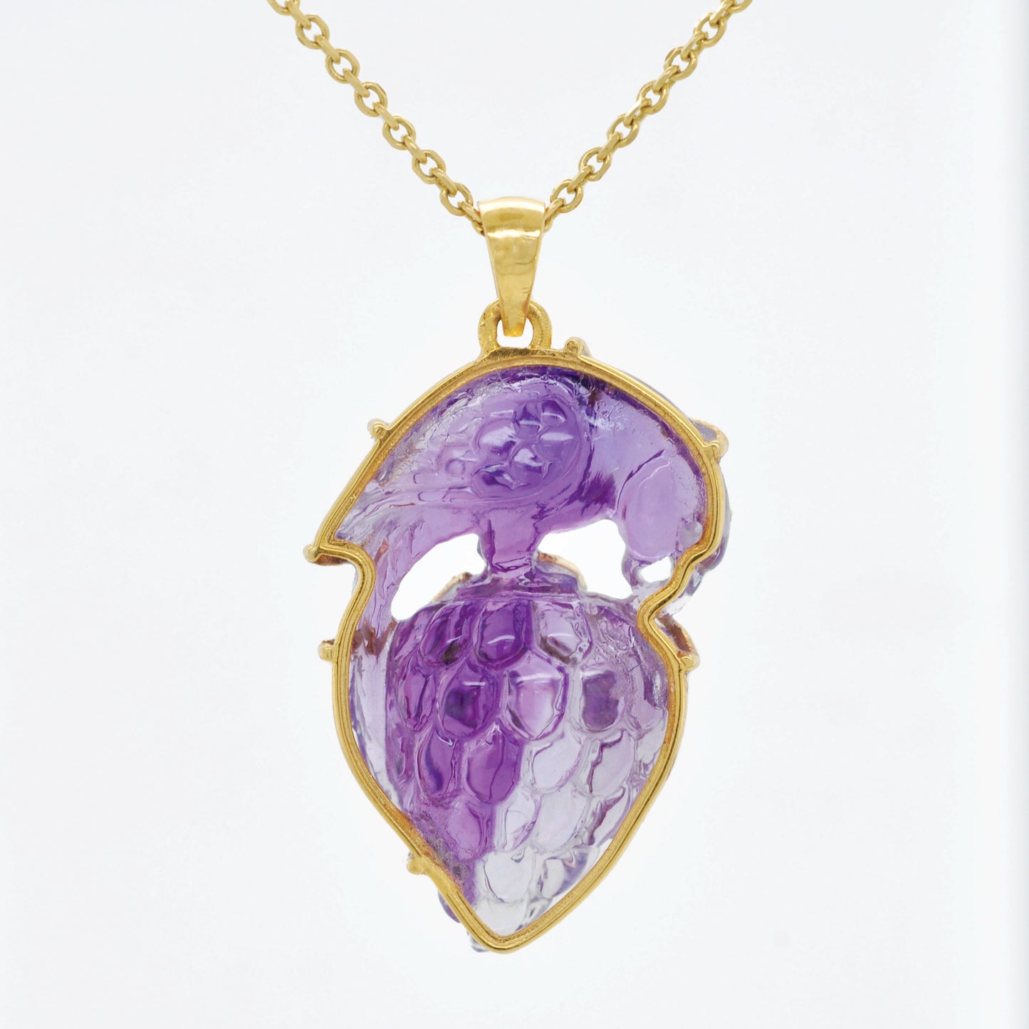 Hand-Carved Amethyst Bird Diamond Pendant