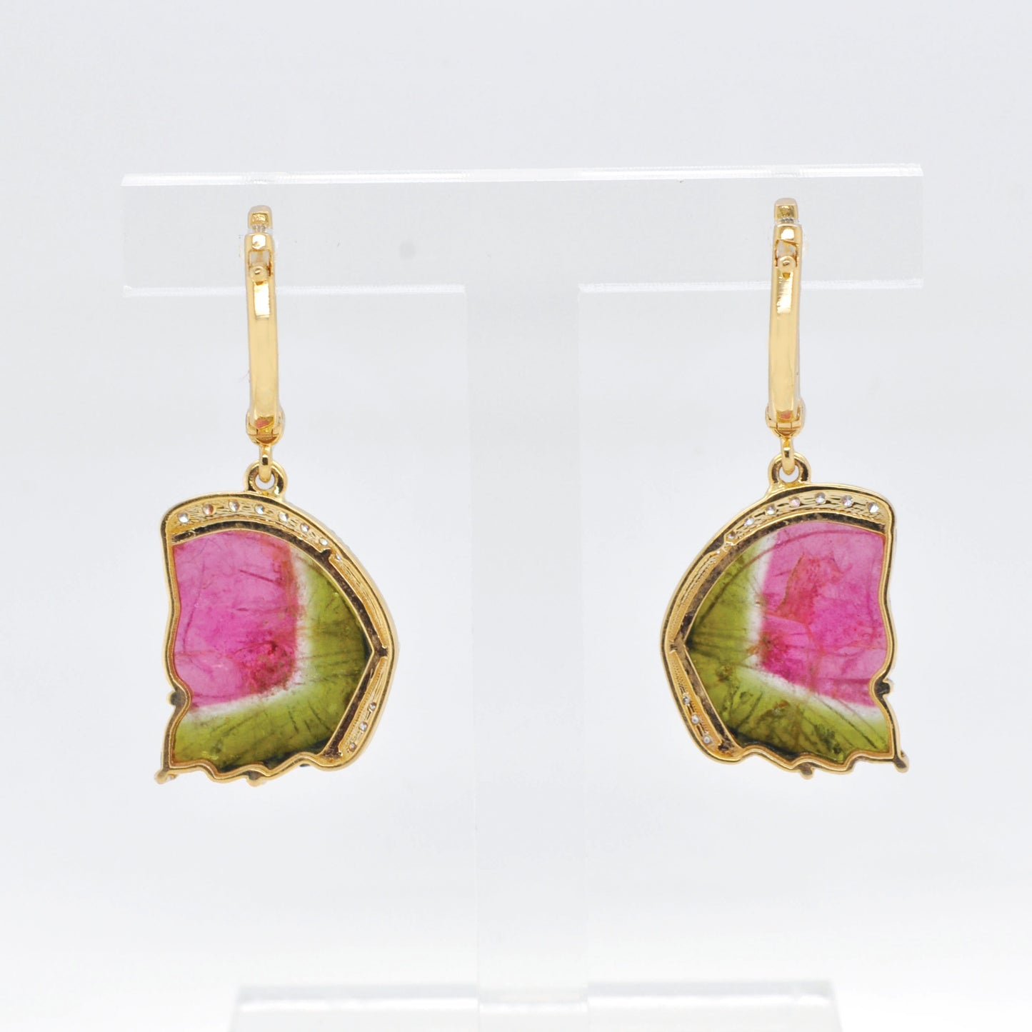 Watermelon Tourmaline Butterfly Earrings