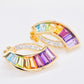 18K Gold Rainbow Baguette Gemstones Diamond Sword Earrings