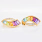 18K Gold Rainbow Baguette Gemstones Diamond Sword Earrings