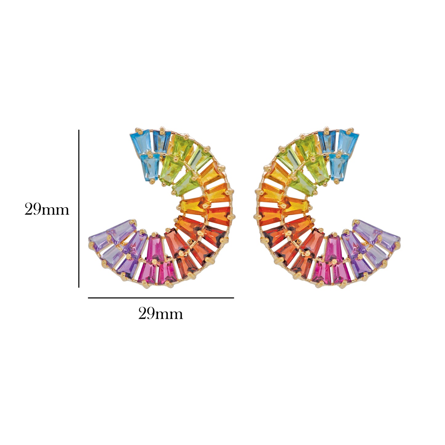 Multicolour Rainbow Double Layer Curve Stud Earrings