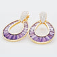 18K Gold Taper Baguette Amethyst Diamond Doorknocker Earrings