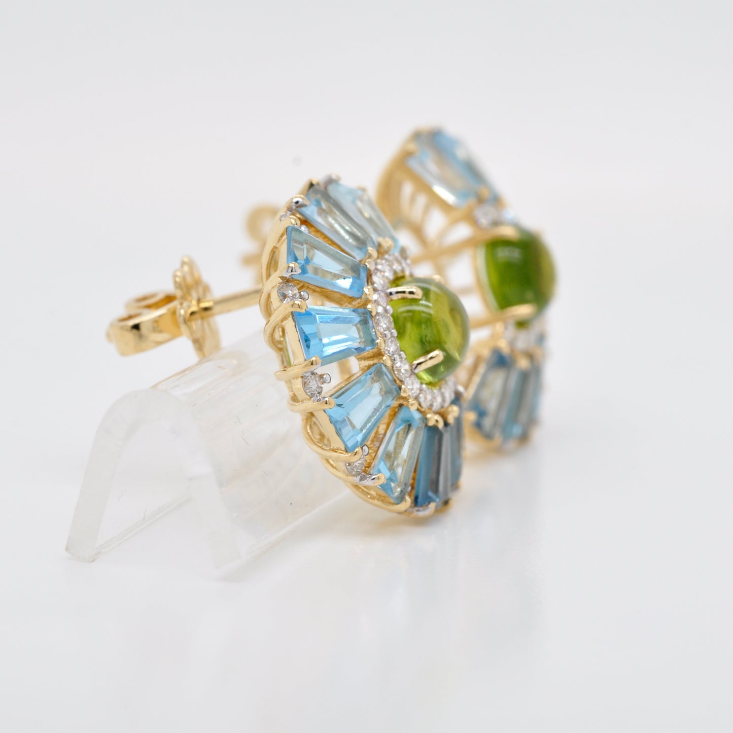 Solid Gold Ferris Wheel Earrings with Peridot and Blue Topaz