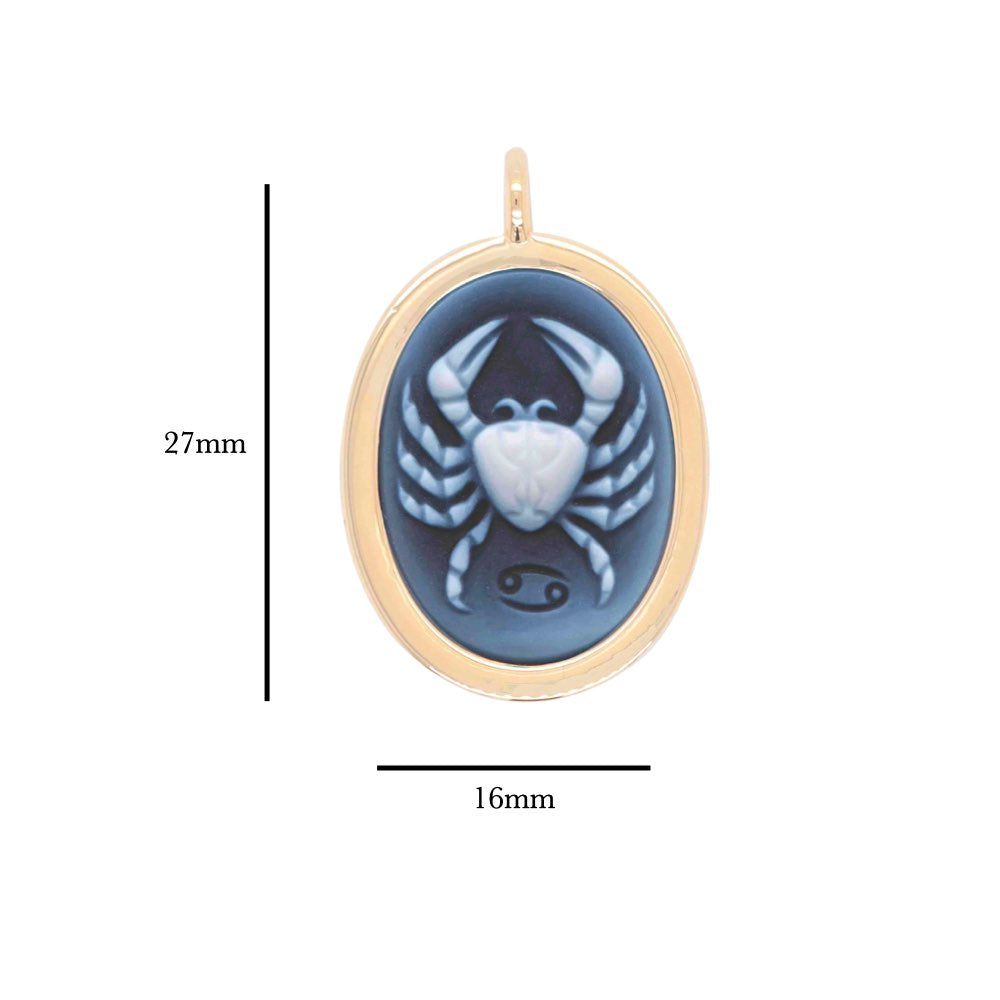 14K Cancer Cameo Carving Zodiac Reversible Pendant