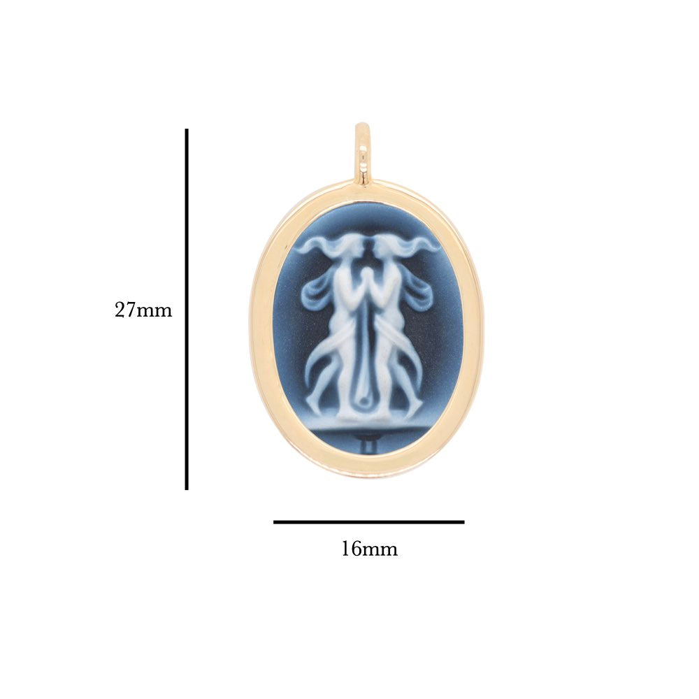 14K Gemini Cameo Carving Zodiac Reversible Pendant