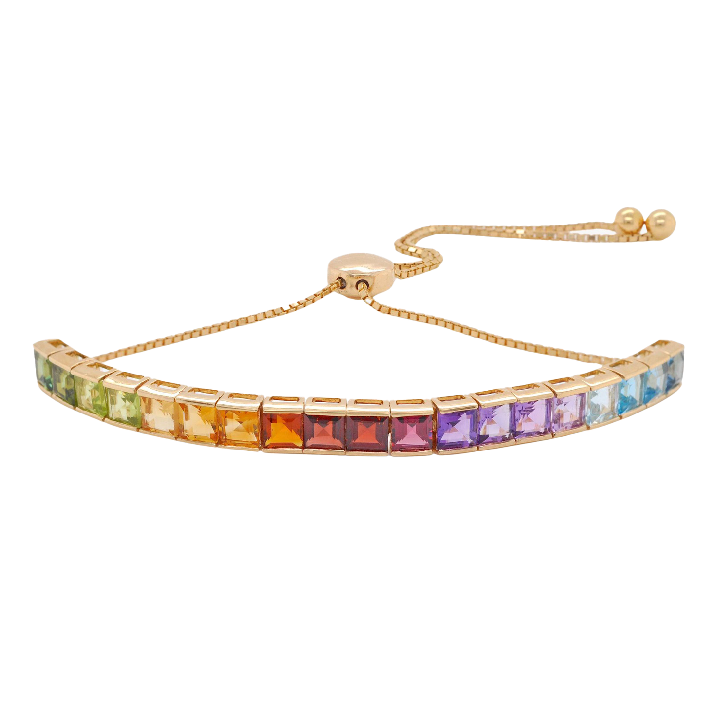 18K Gold Rainbow Gemstones Tennis Bolo Bracelet