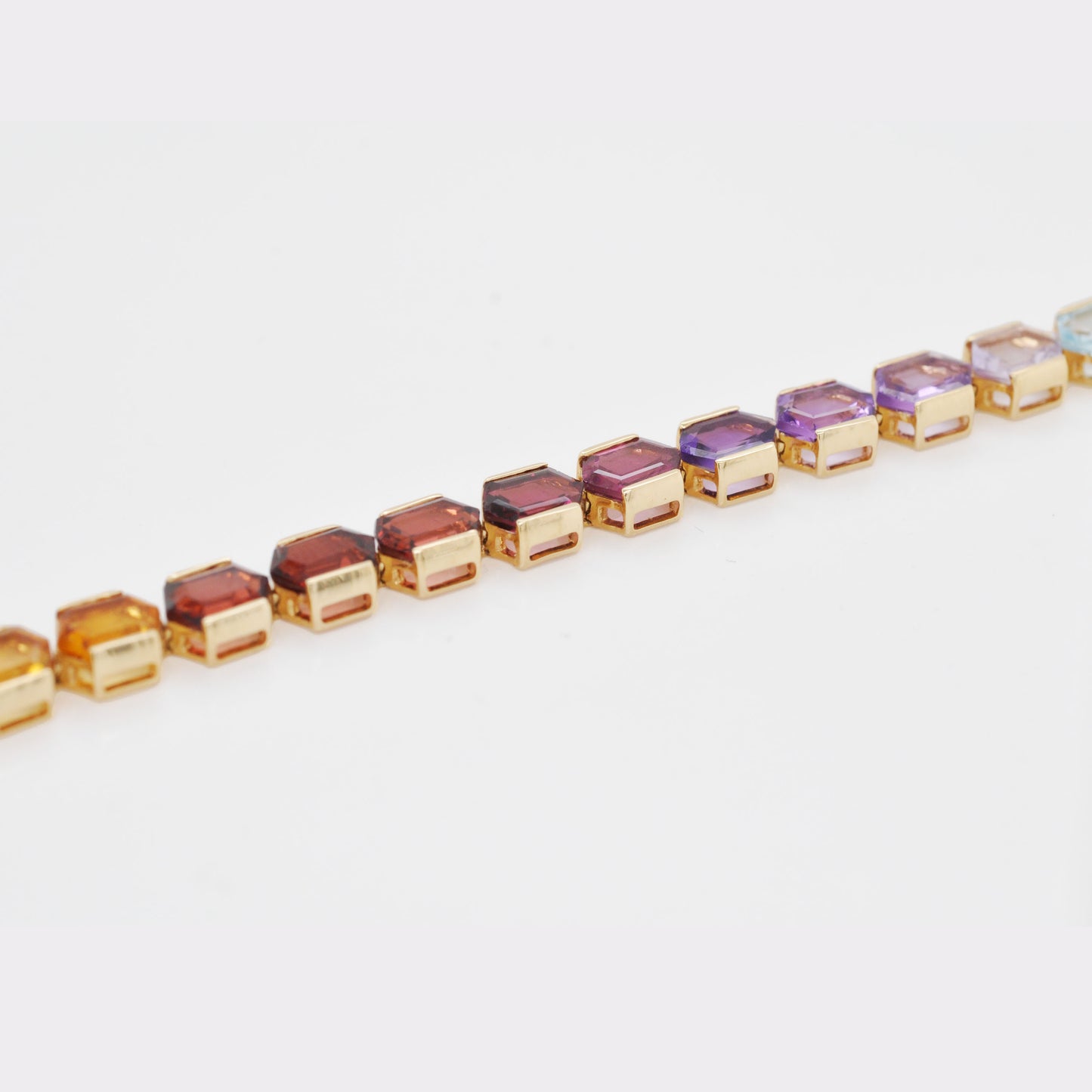 18K Gold 6X4 MM Hexagon Cut Rainbow Gemstone Tennis Bracelet