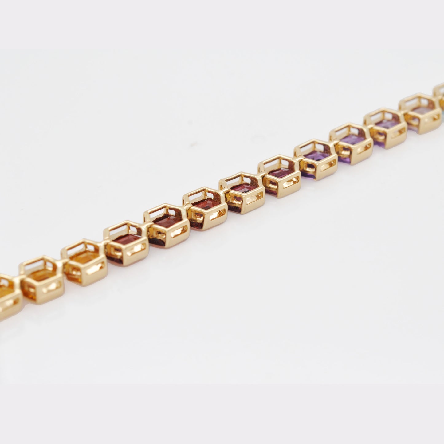 18K Gold 6X4 MM Hexagon Cut Rainbow Gemstone Tennis Bracelet