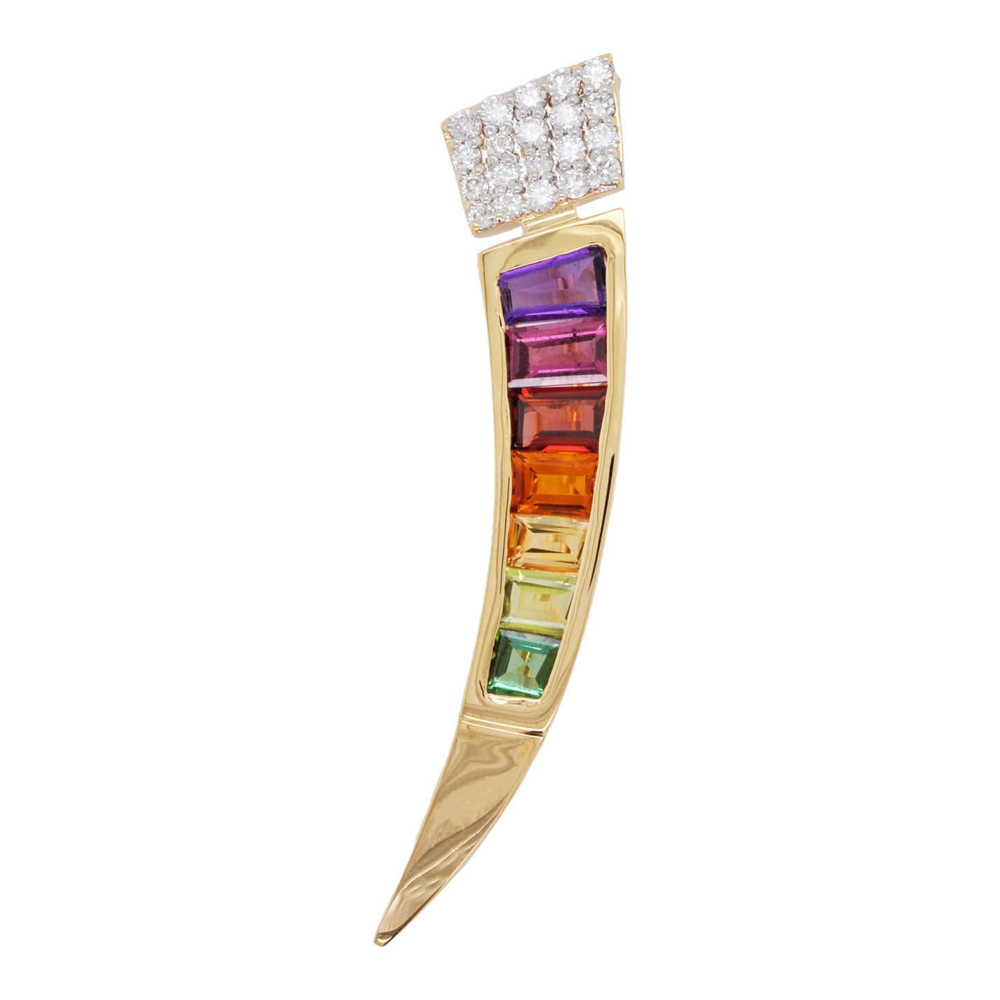 Broche pendentif diamant courbe arc-en-ciel serti canal en or 18 carats