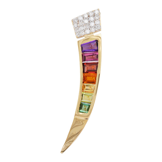 18K Gold Channel-Set Rainbow Curve Diamond Pendant Brooch