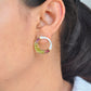 18K Gold Cleopatra Channel-Set Peridot Pink Tourmaline Stud Earrings