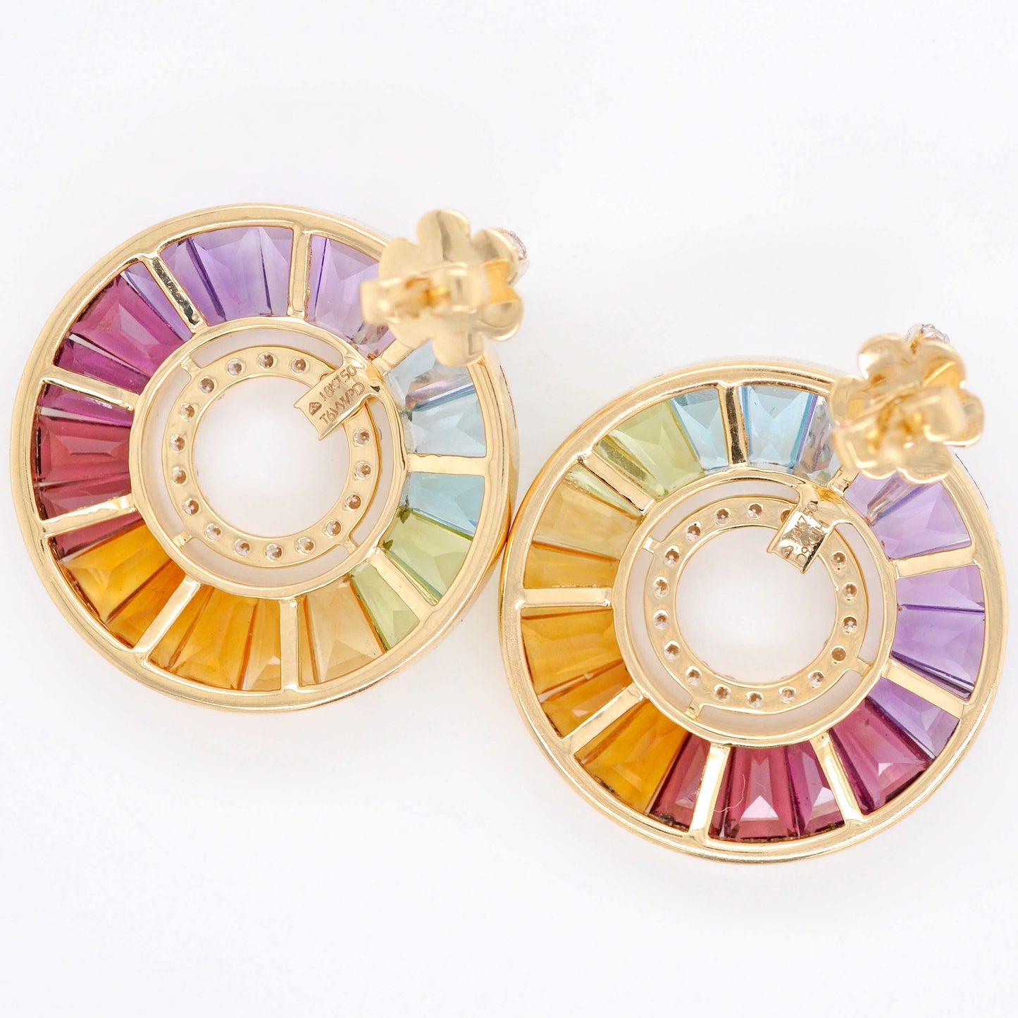 18K Gold Rainbow Channel-set Diamond Circle Earrings