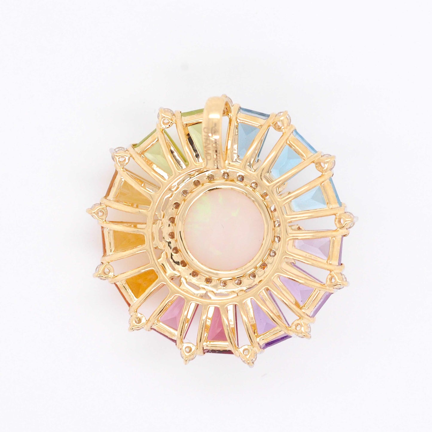 Lustrous Gold Rainbow Ferris Wheel Opal Diamond Circle Pendant Necklace