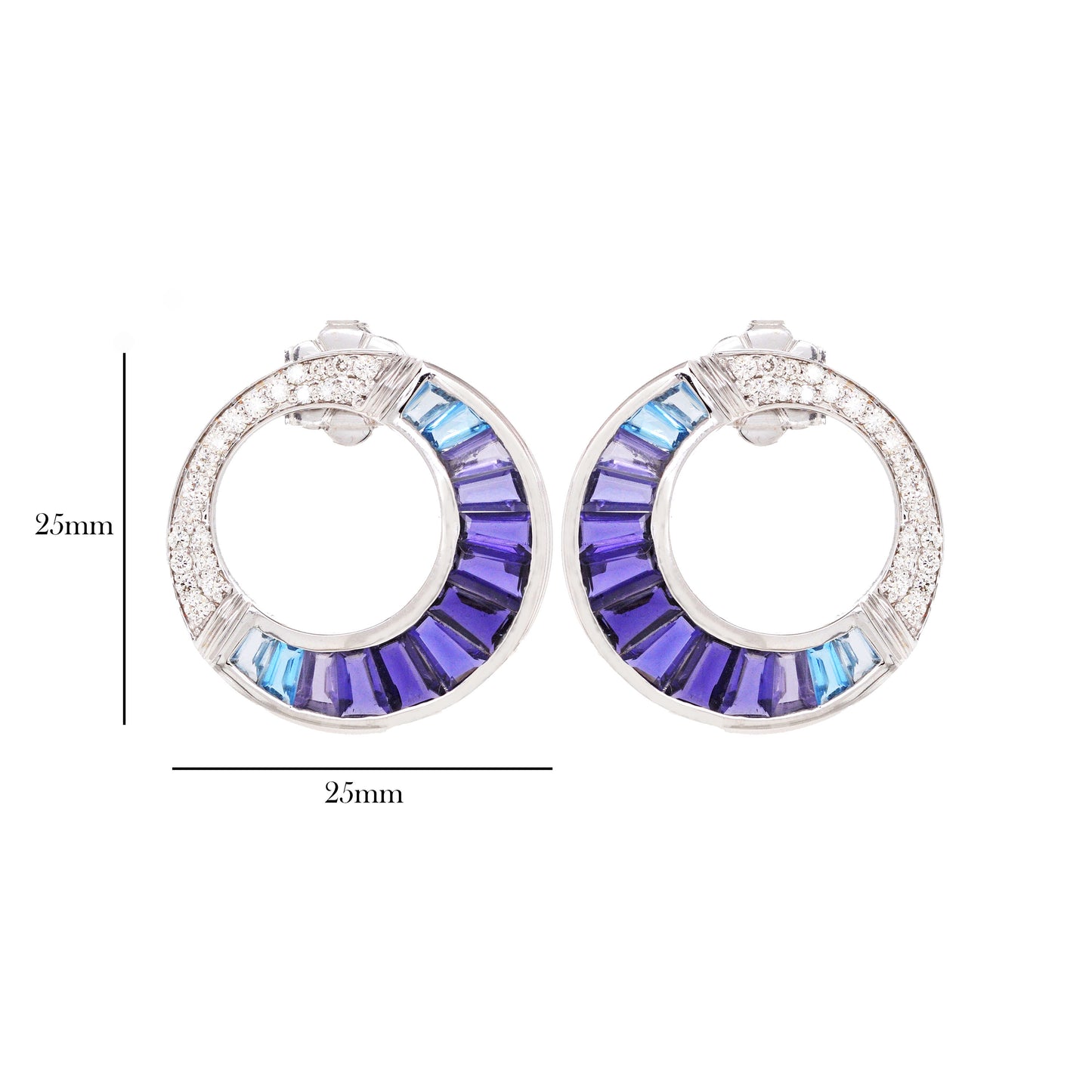 18k White Gold Iolite Blue Topaz Cleopatra Diamond Earrings