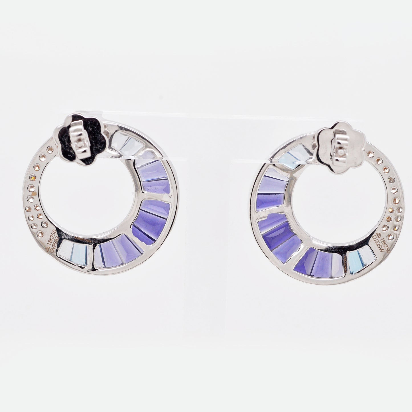 18k White Gold Iolite Blue Topaz Cleopatra Diamond Earrings