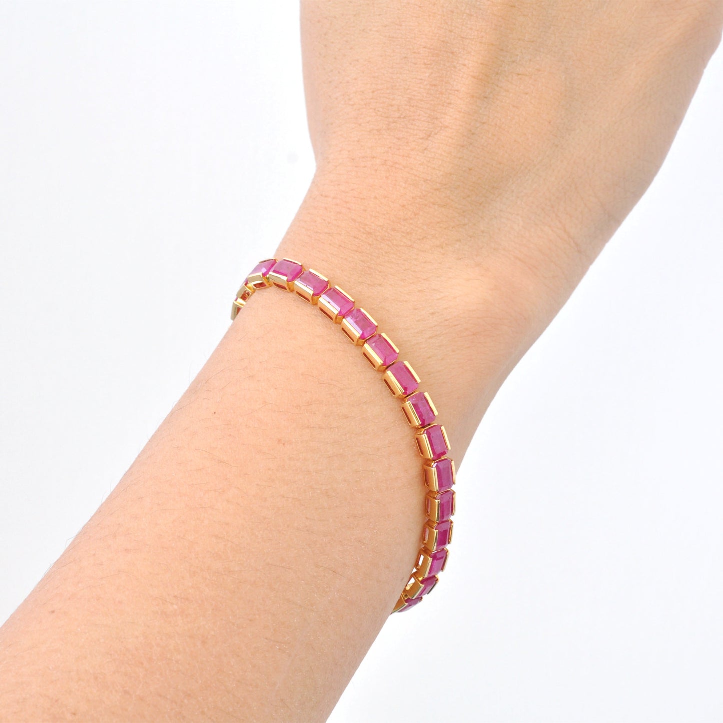 18K Gold Ruby 6x4 MM Octagon Tennis Line Bracelet