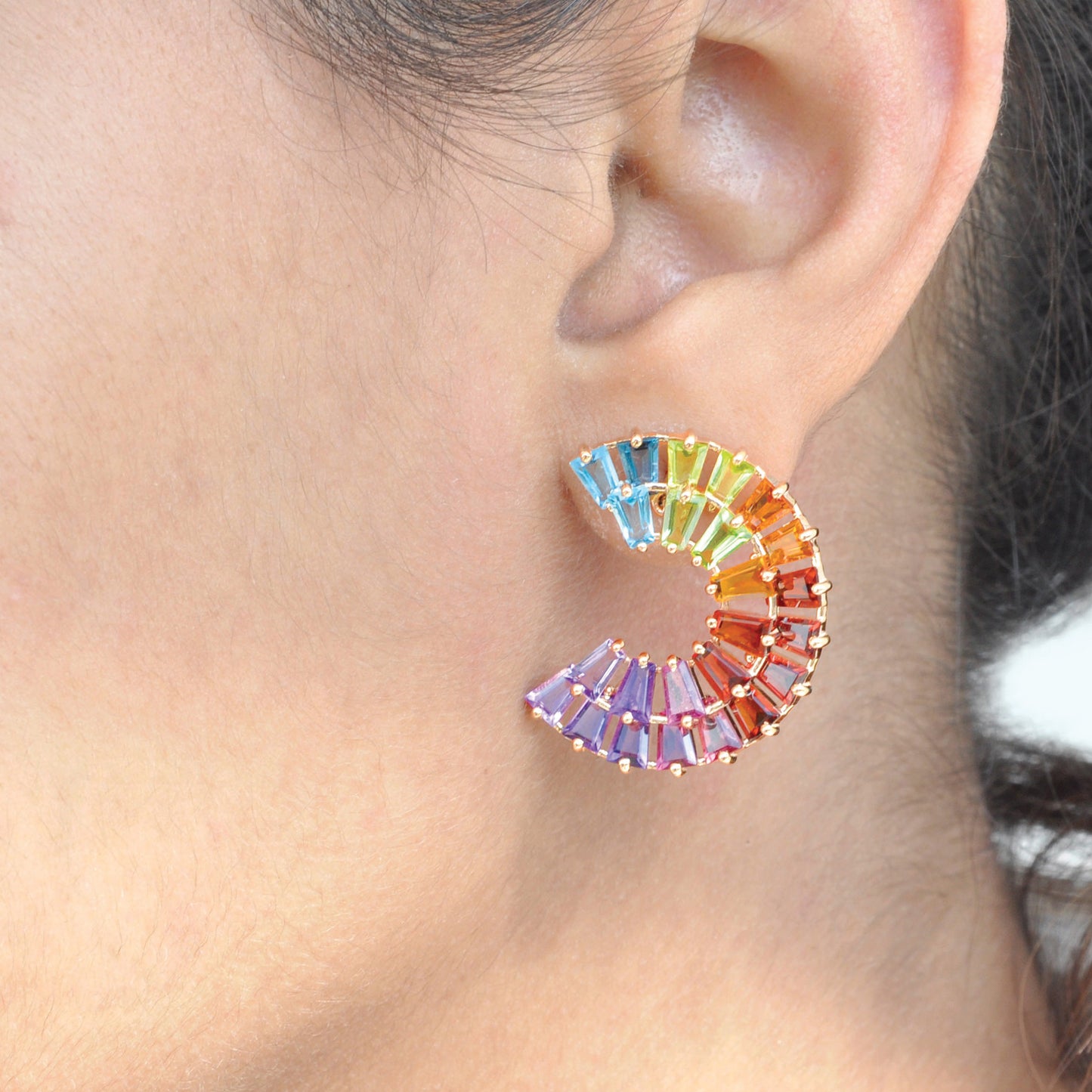 Multicolour Rainbow Double Layer Curve Stud Earrings