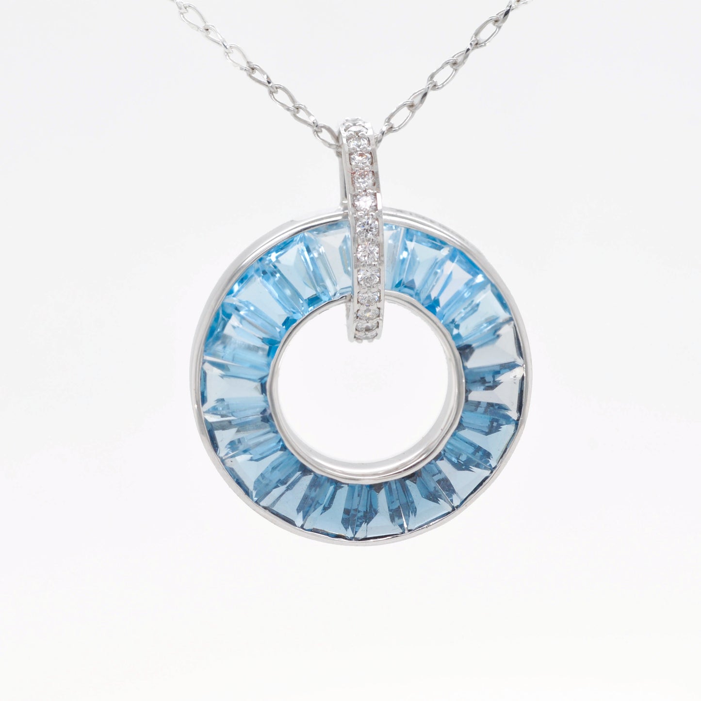 Radiant Gold Blue Topaz Diamond Circle Pendant