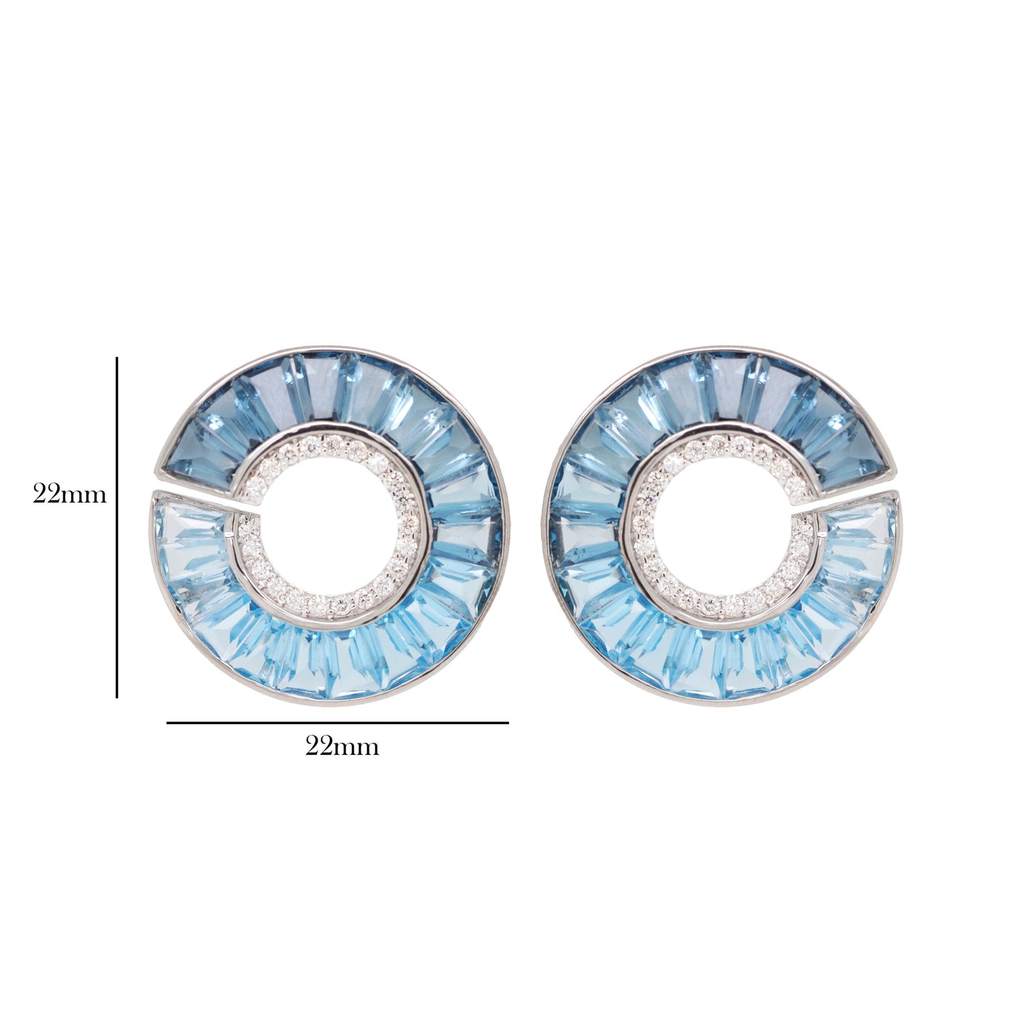 White Gold Blue Topaz Curve Diamond Stud Earrings