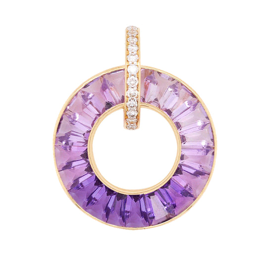 Fine Gold Amethyst Diamond Circle Pendant Necklace