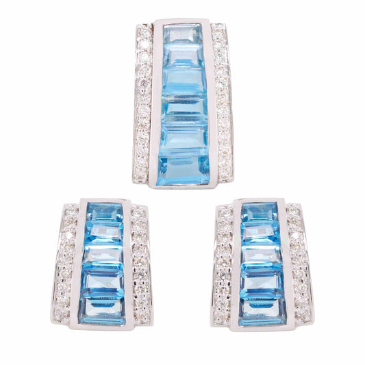 18K White Gold Blue Topaz Pyramid Set - Vaibhav Dhadda Jewelry