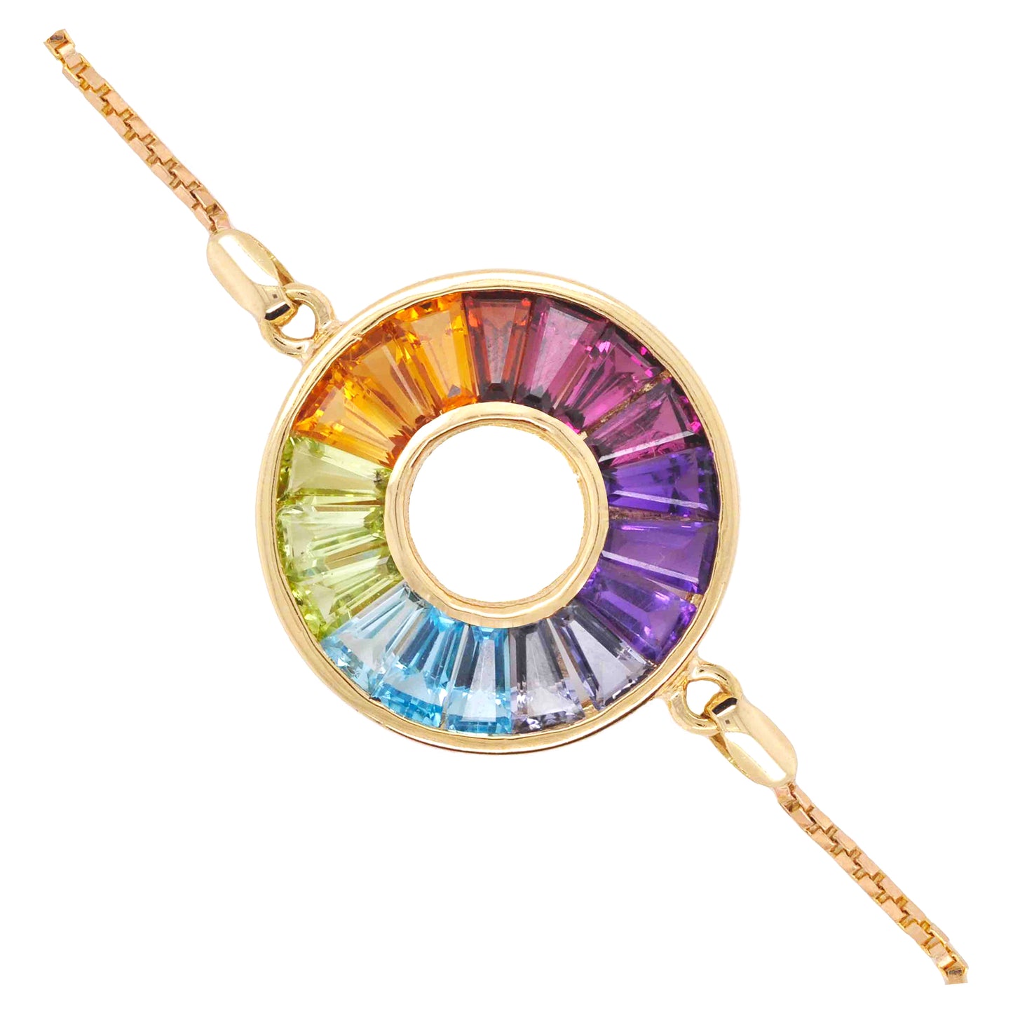 18K Gold Multicolor Rainbow Circle Bolo Bracelet