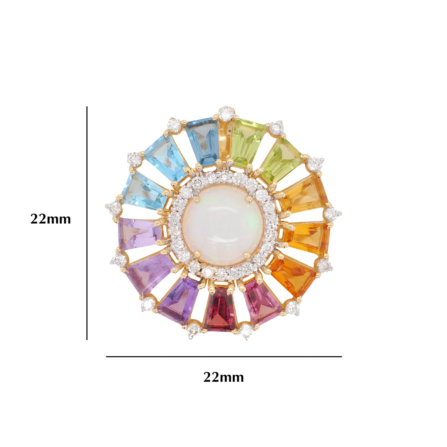 Lustrous Gold Rainbow Ferris Wheel Opal Diamond Circle Pendant Necklace