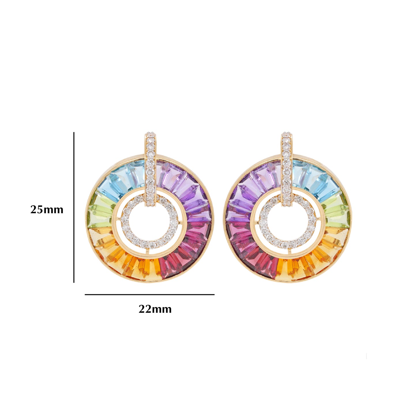 18K Gold Rainbow Channel-set Diamond Circle Earrings