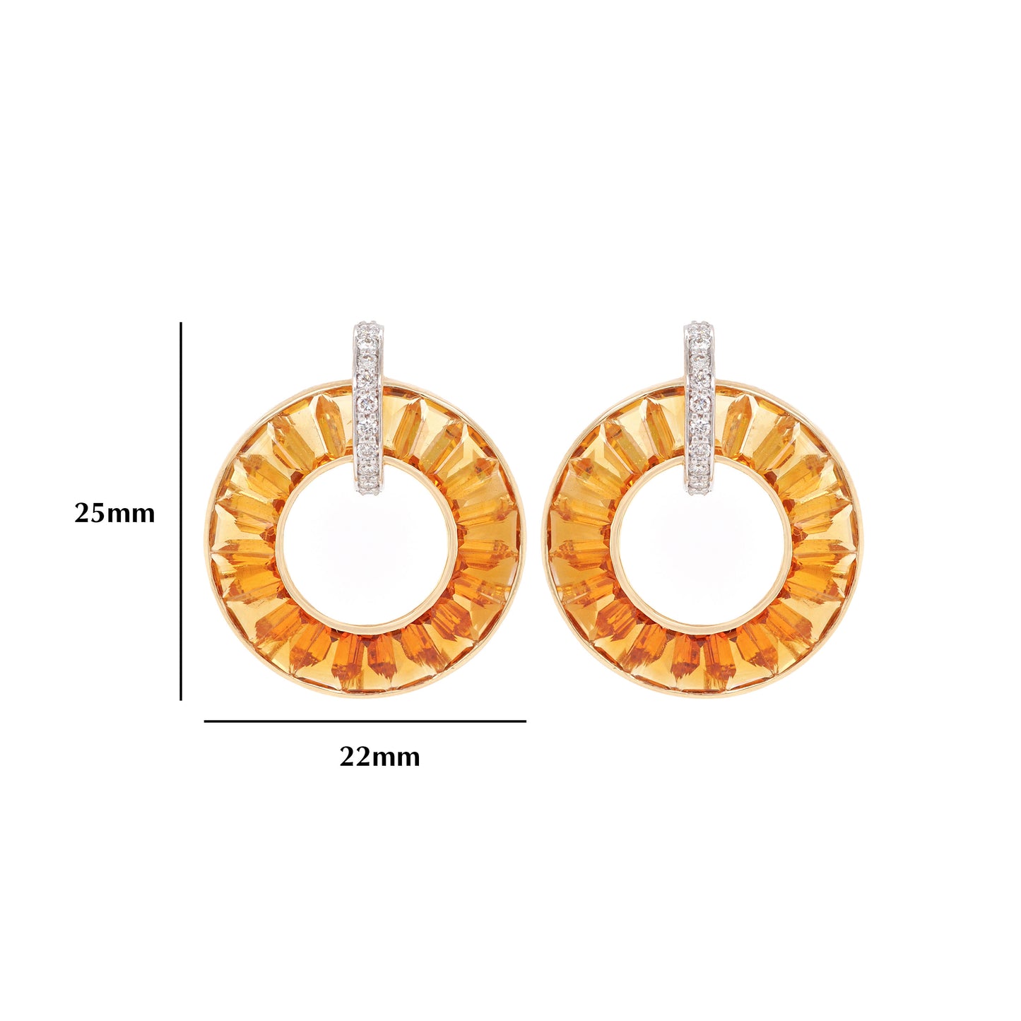 Timeless Gold Baguette Citrine Diamond Circle Earrings