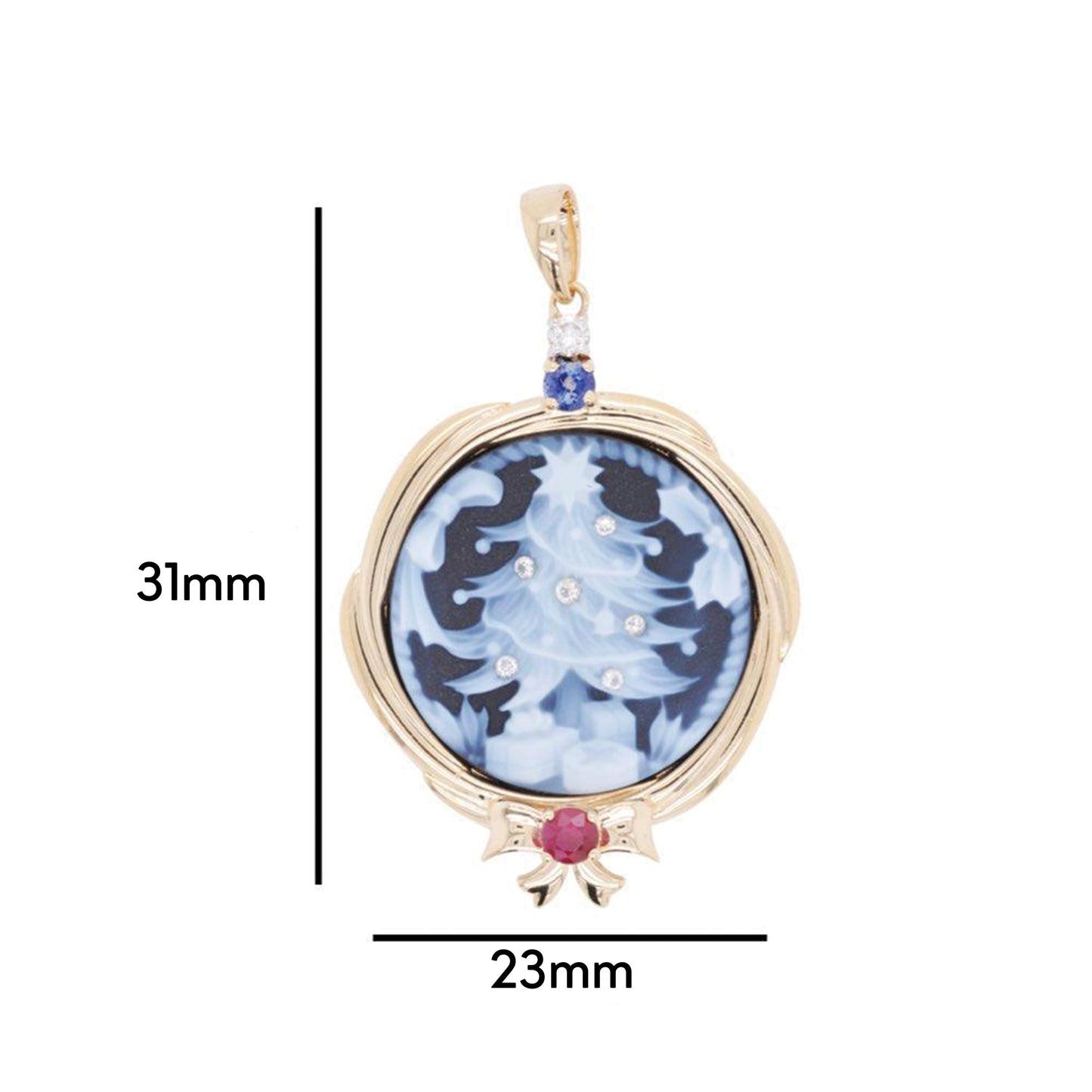 18k Gold Christmas Tree Agate Cameo Carving Pendant