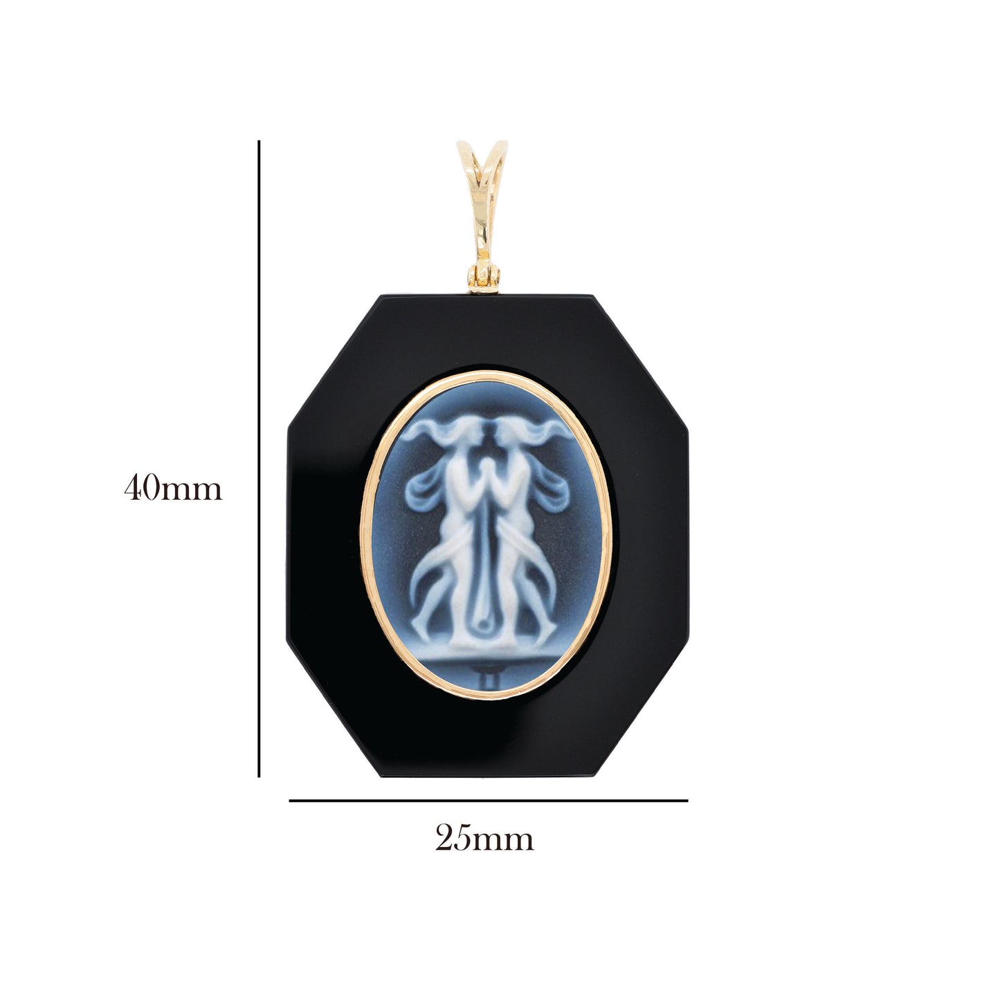 Gemini Zodiac Agate Cameo Black Onyx Pendant Necklace