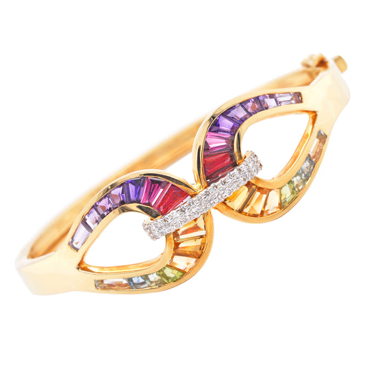 18K Gold Rainbow Gemstones Diamond Doorknocker Bracelet