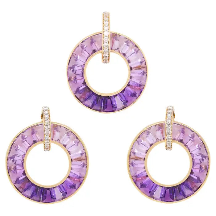 18K Yellow Gold Amethyst Diamond Circle Set