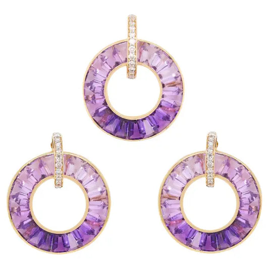 18K Yellow Gold Amethyst Diamond Circle Set