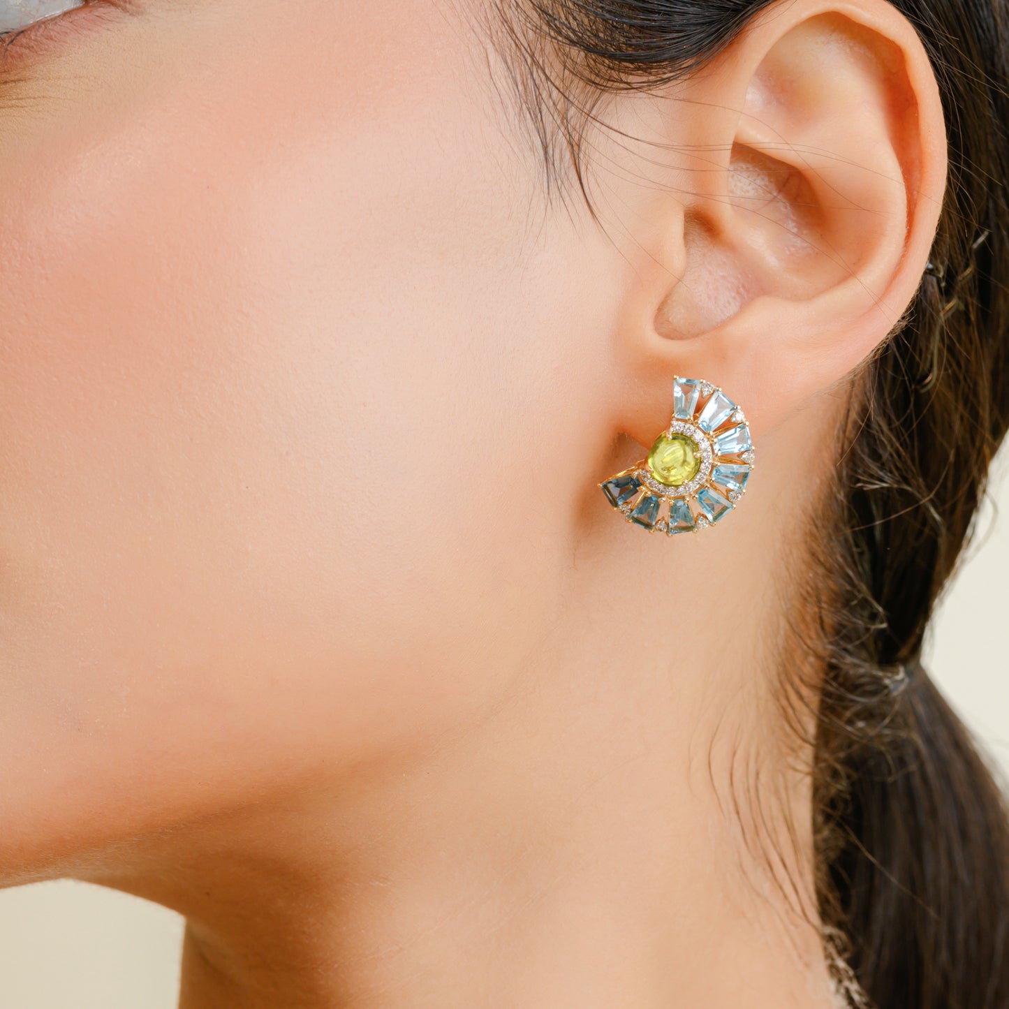 18K Gold Ferris Wheel Earrings with Peridot and Blue Topaz