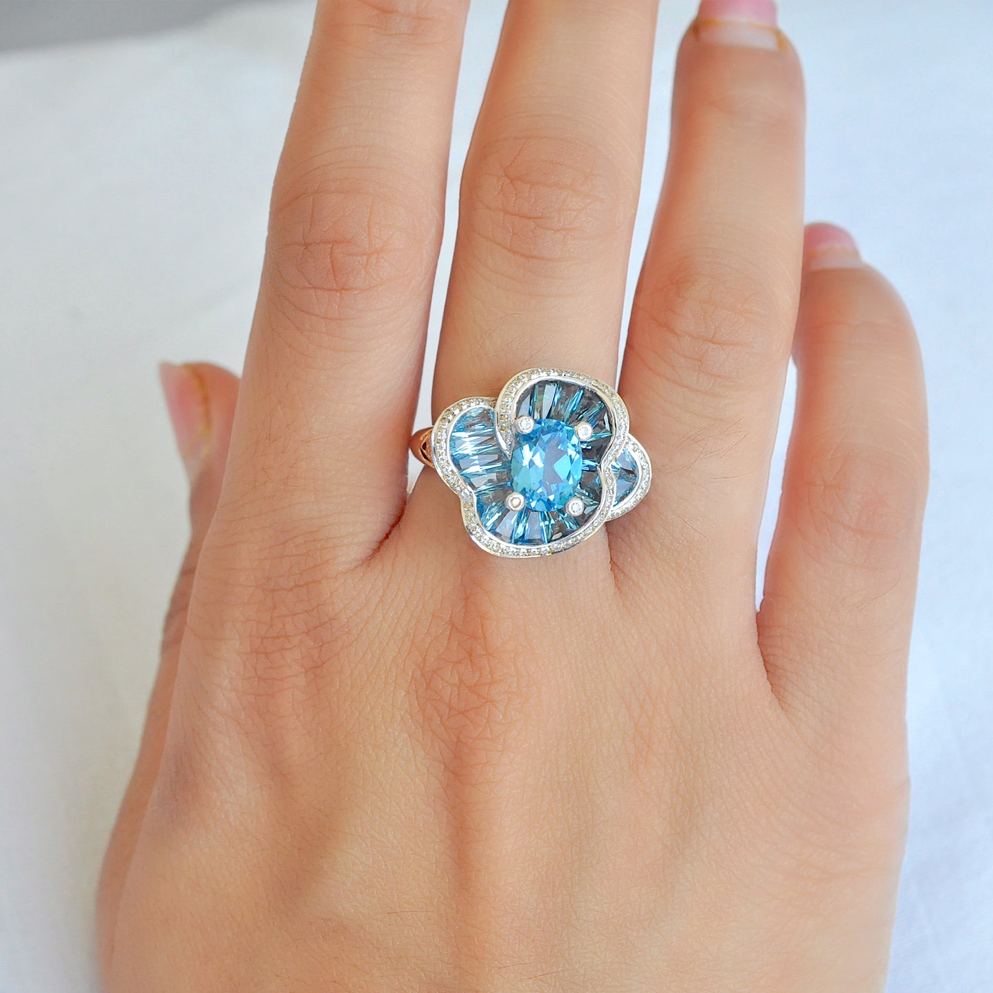 Blue Topaz Special Cut Flower Contemporary Cocktail Ring