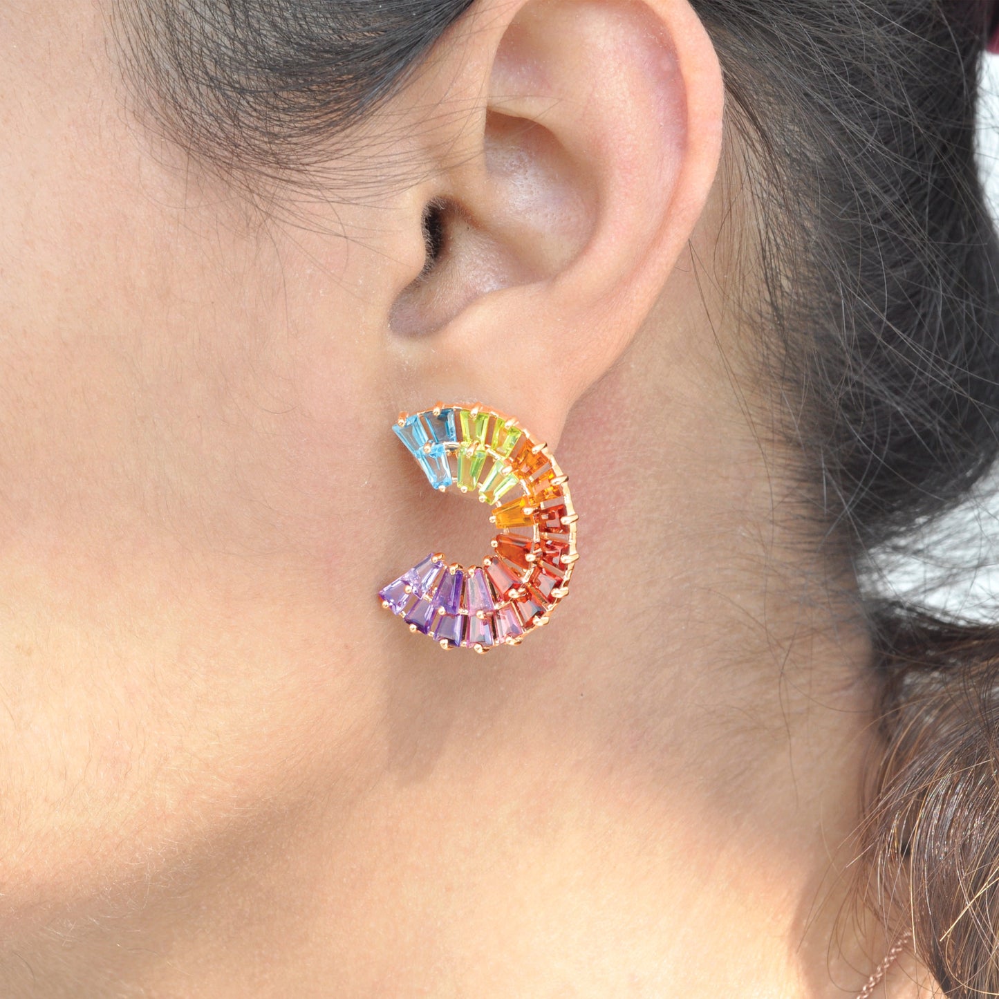 Multicolour Rainbow Double Layer Curve Stud Earrings