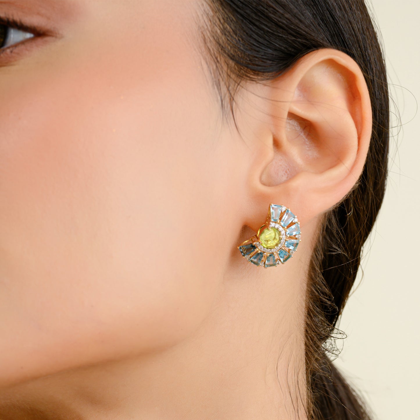 18K Gold Ferris Wheel Earrings with Peridot and Blue Topaz