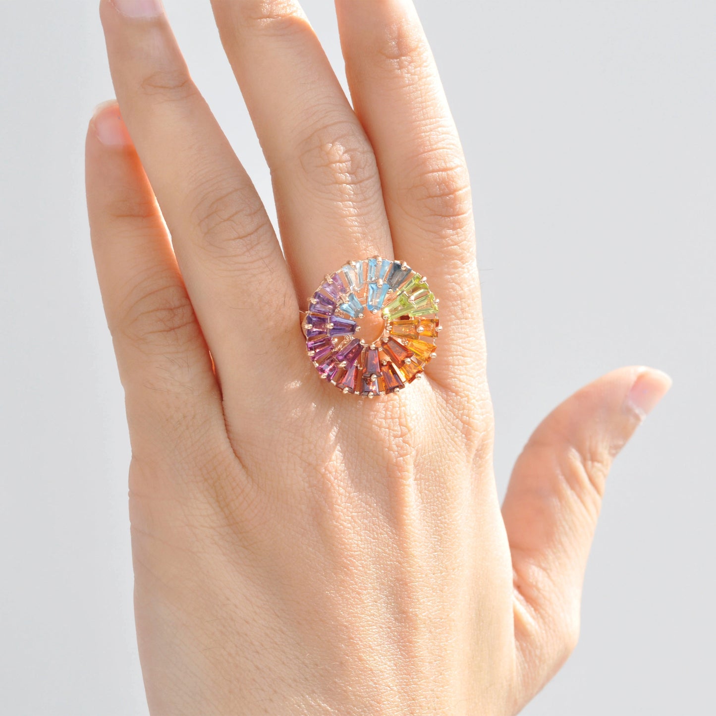 Multicolor Rainbow Double Layer Circle Prong Ring